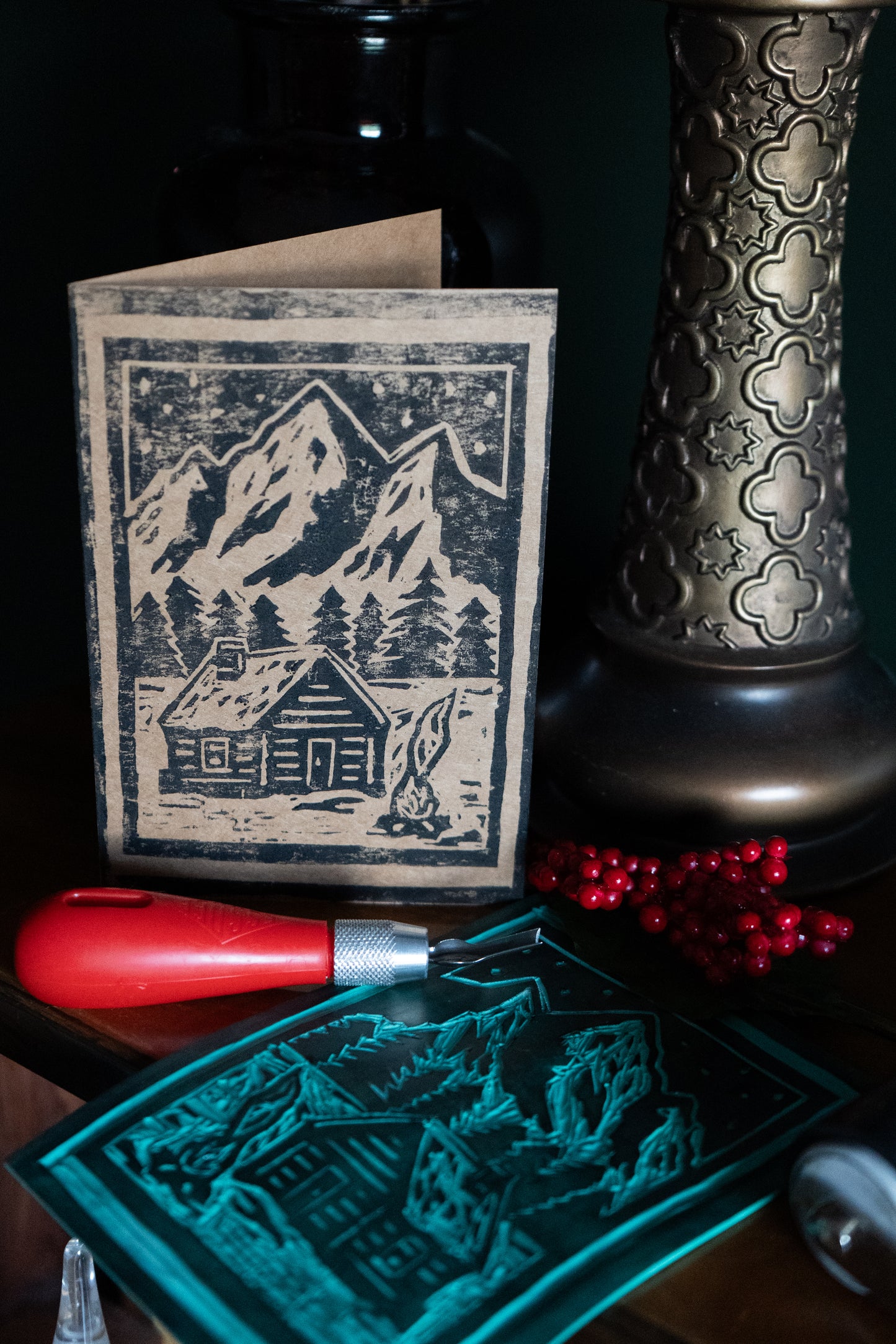 Hand printed Christmas cards - Lino Printed