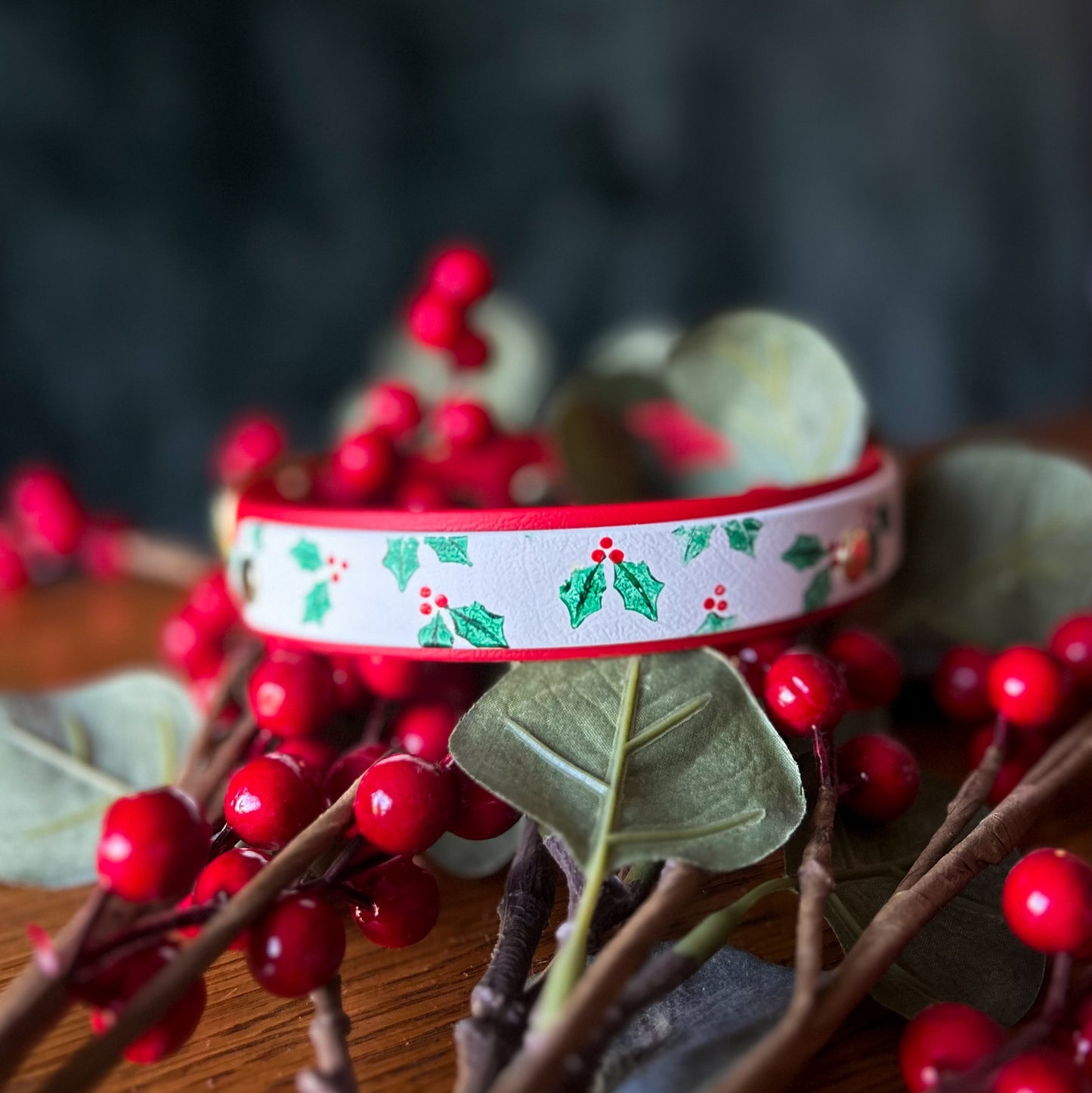Jolly Holly - Hand painted Biothane collar